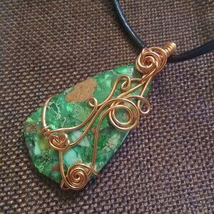 Chunky! Green Sea Sediment Jasper Pendant w. Leather Cord 20"! New Fall Jewelry!